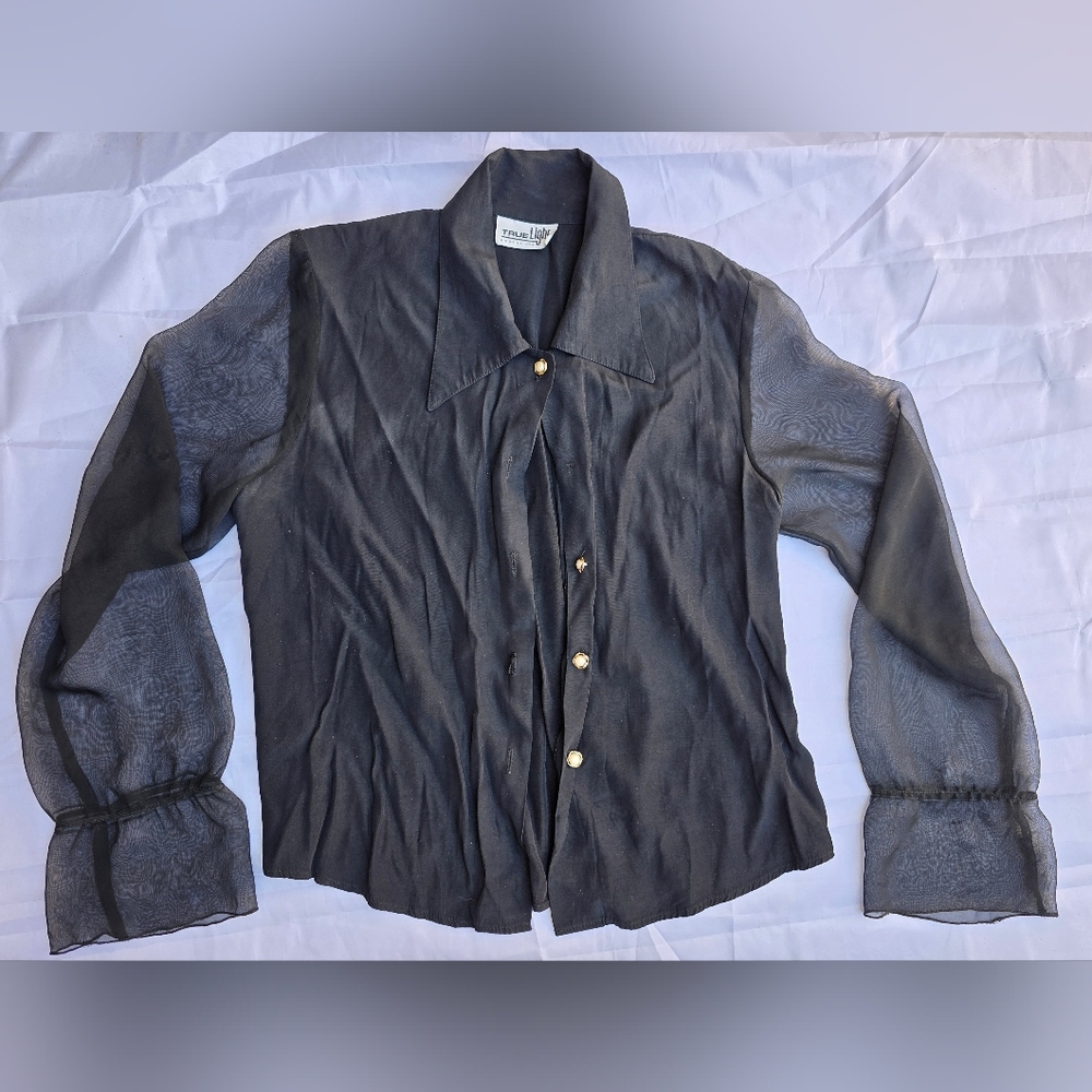 True light - women’s a sheer long sleeve - lightweight shirt - black - USA -Sz L